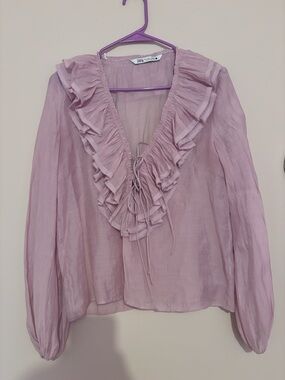 Zara Lavender Ruffle V-Neck Blouse